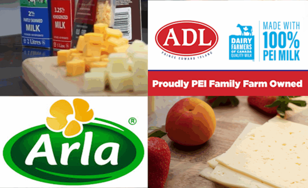 ADL-Arla and Letico logos with images of cheese production, showcasing LT³ portion control software reducing waste and improving yield efficiency