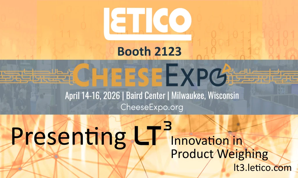 LT³ weight control solution for cheese production showcased by Letico at CheeseExpo 2026, demonstrating automated line optimization and portion control