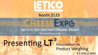 LT³ weight control solution for cheese production showcased by Letico at CheeseExpo 2026, demonstrating automated line optimization and portion control