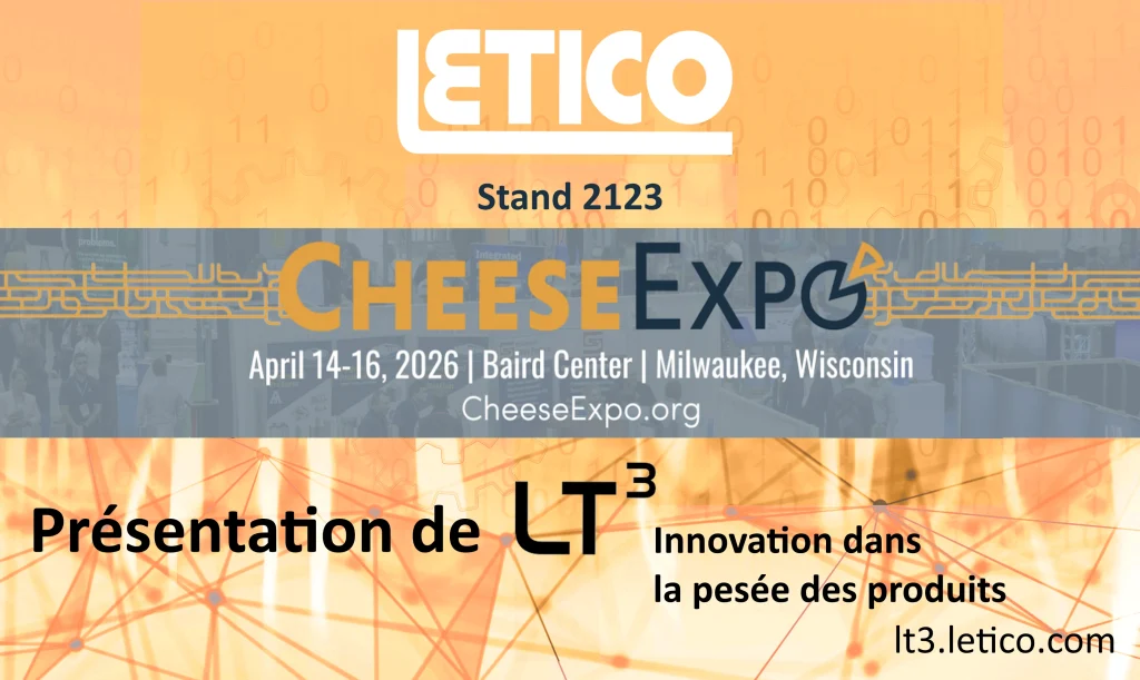 Solution de contrôle du poids LT³ pour la production de fromage, présentée par Letico au CheeseExpo 2026, démontrant l’optimisation automatisée des lignes et le contrôle des portions.