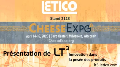 Solution de contrôle du poids LT³ pour la production de fromage, présentée par Letico au CheeseExpo 2026, démontrant l’optimisation automatisée des lignes et le contrôle des portions.